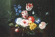 Jan van den Hecke Assiette de fleurs posee sur un entablement France oil painting artist